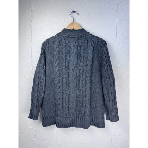 LL Bean Cable Knit Cardigan Women's Large Gray 100% Cotton Full Button Front - Picture 3 of 10